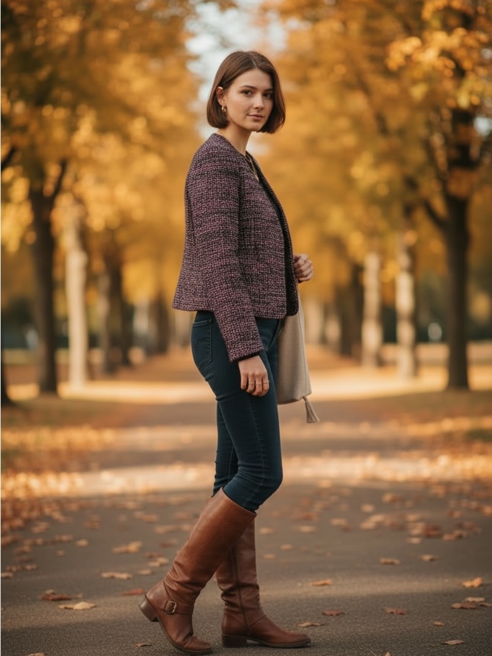 H&M Cropped Tweed Jacket in Black & Pink